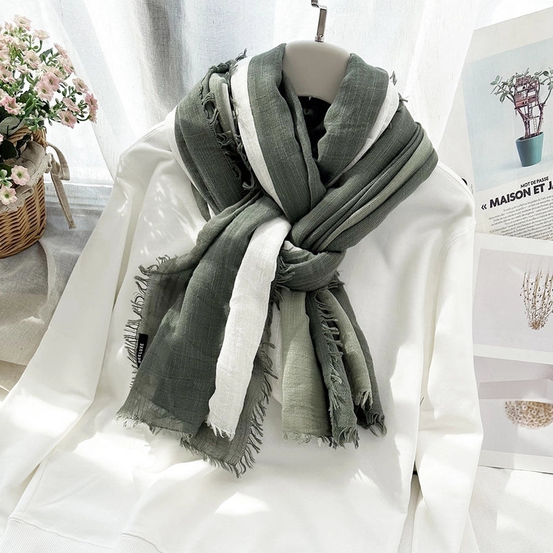 Unisex Minimalist Color Block Cotton Scarf