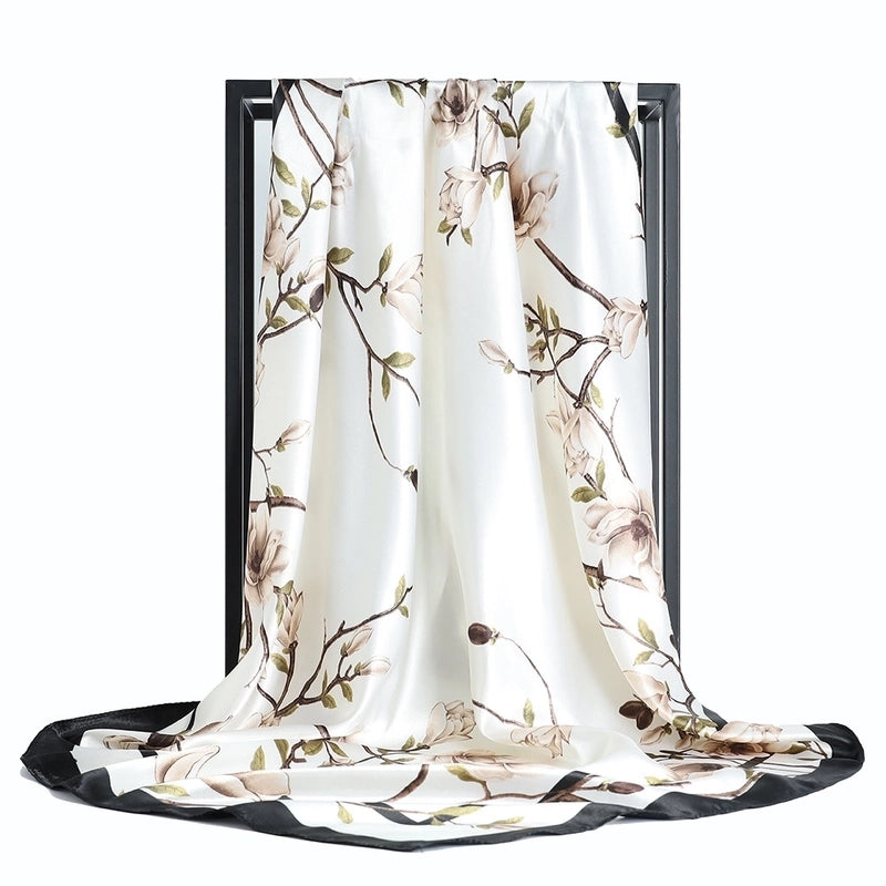 Women's Elegant Printing Color Block Satin Printing Silk Scarf