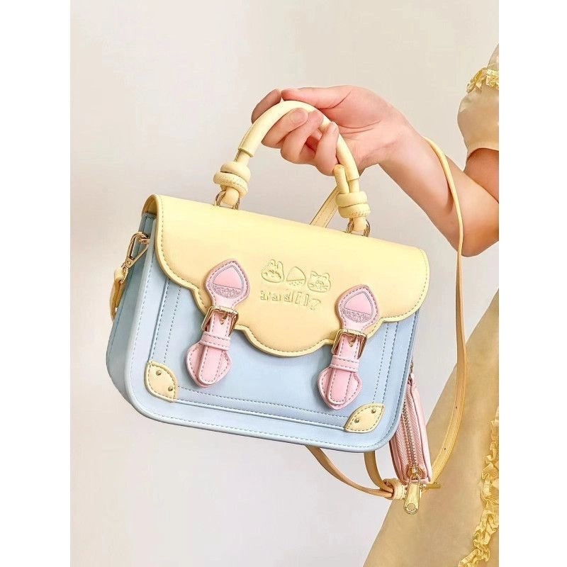 Women's Pu Leather Geometric Streetwear Square Lock Clasp Shoulder Bag Handbag Square Bag