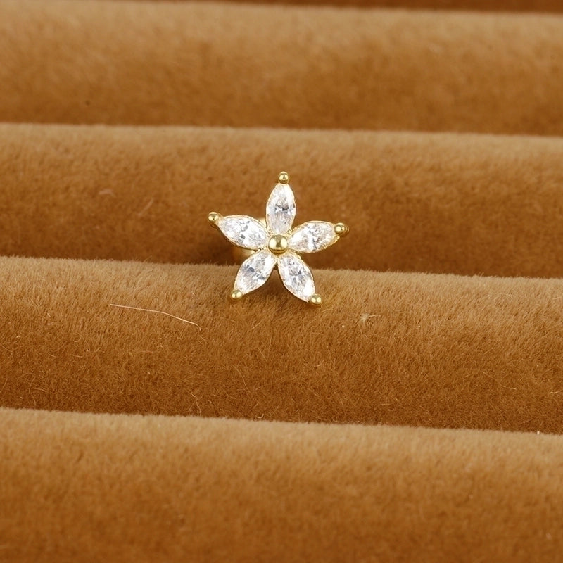 1 Piece Minimalist Star Heart Shape Crown Plating Inlay Stainless Steel Zircon Ear Studs