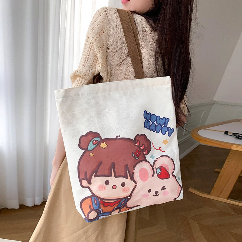 Women's Medium Canvas Cartoon Cute Square Zipper Shoulder Bag