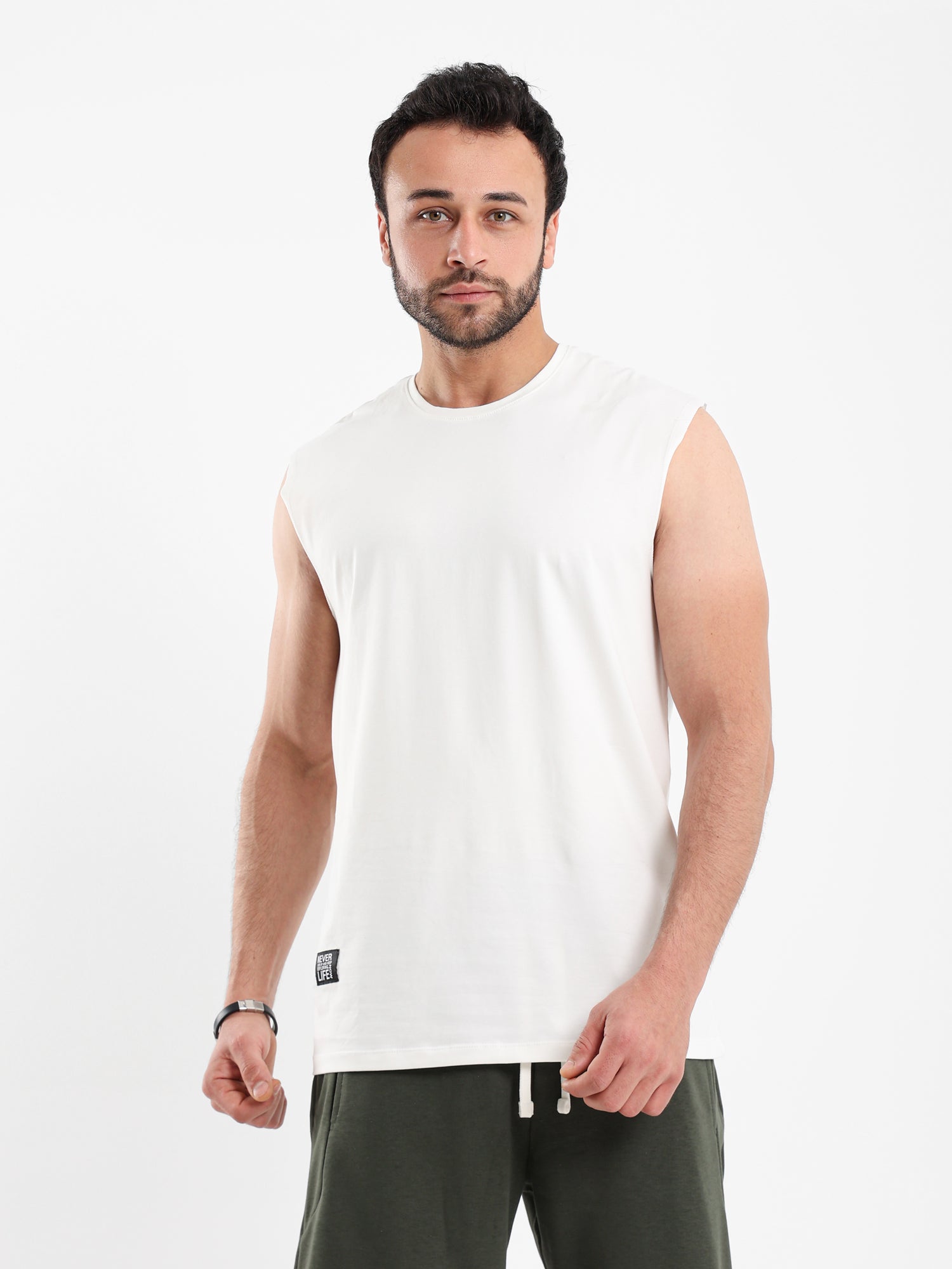 Sleeveless T Shirt with Woven Badge