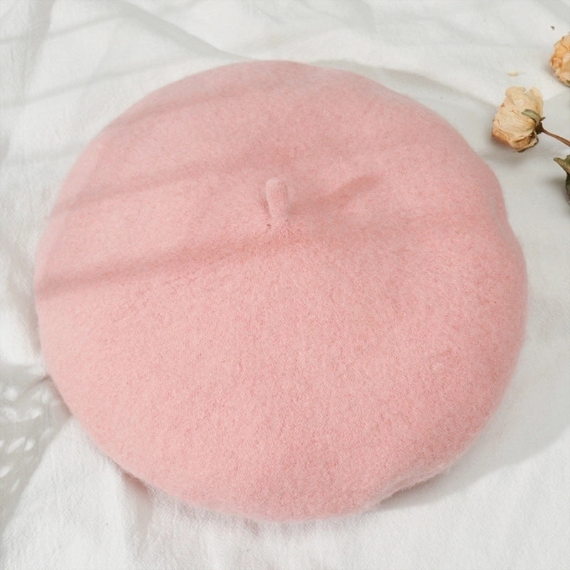 Women's Korean Style Solid Color Plush Eaveless Beret Hat