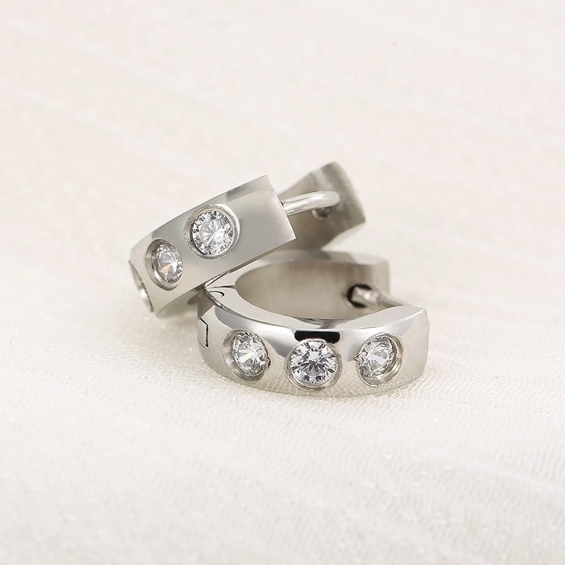 1 Pair Luxurious Solid Color Plating Inlay Stainless Steel Zircon 18K Gold Plated Earrings