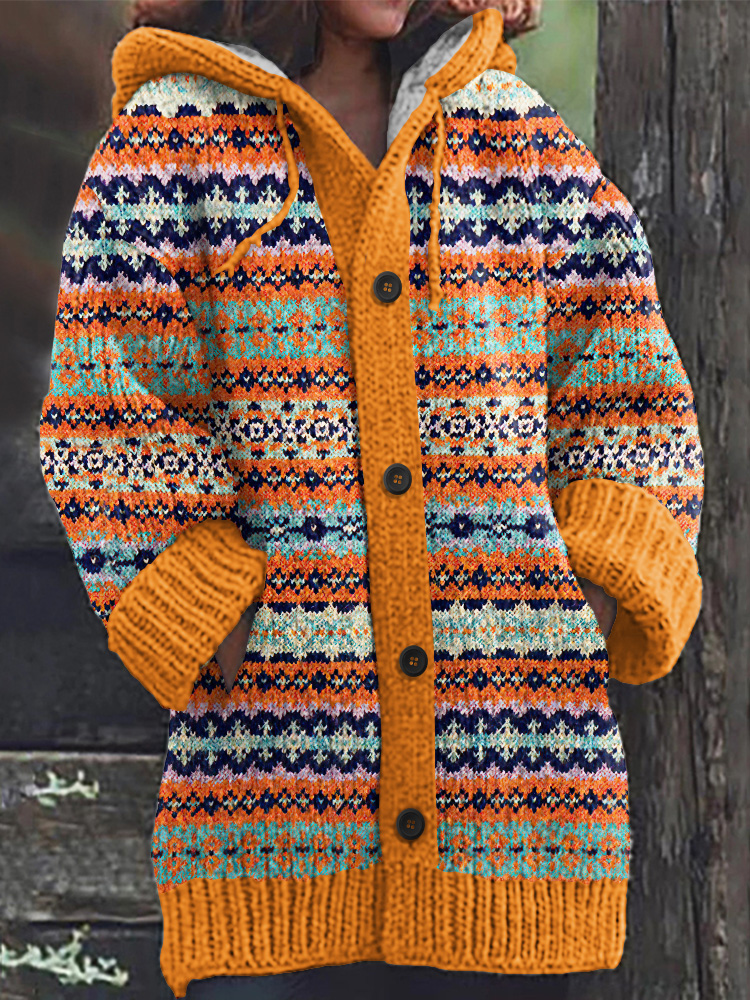 Vintage Tribal Icelandic Graphic Cozy Knitted Cardigan Sweater