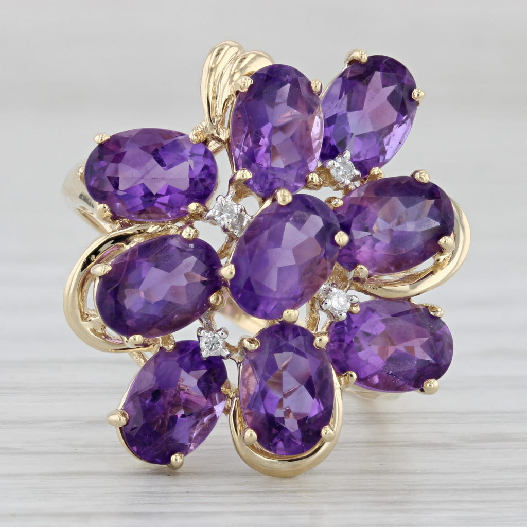 6.23ctw Amethyst Diamond Cluster Ring 14k Yellow Gold Size 9 Cocktail
