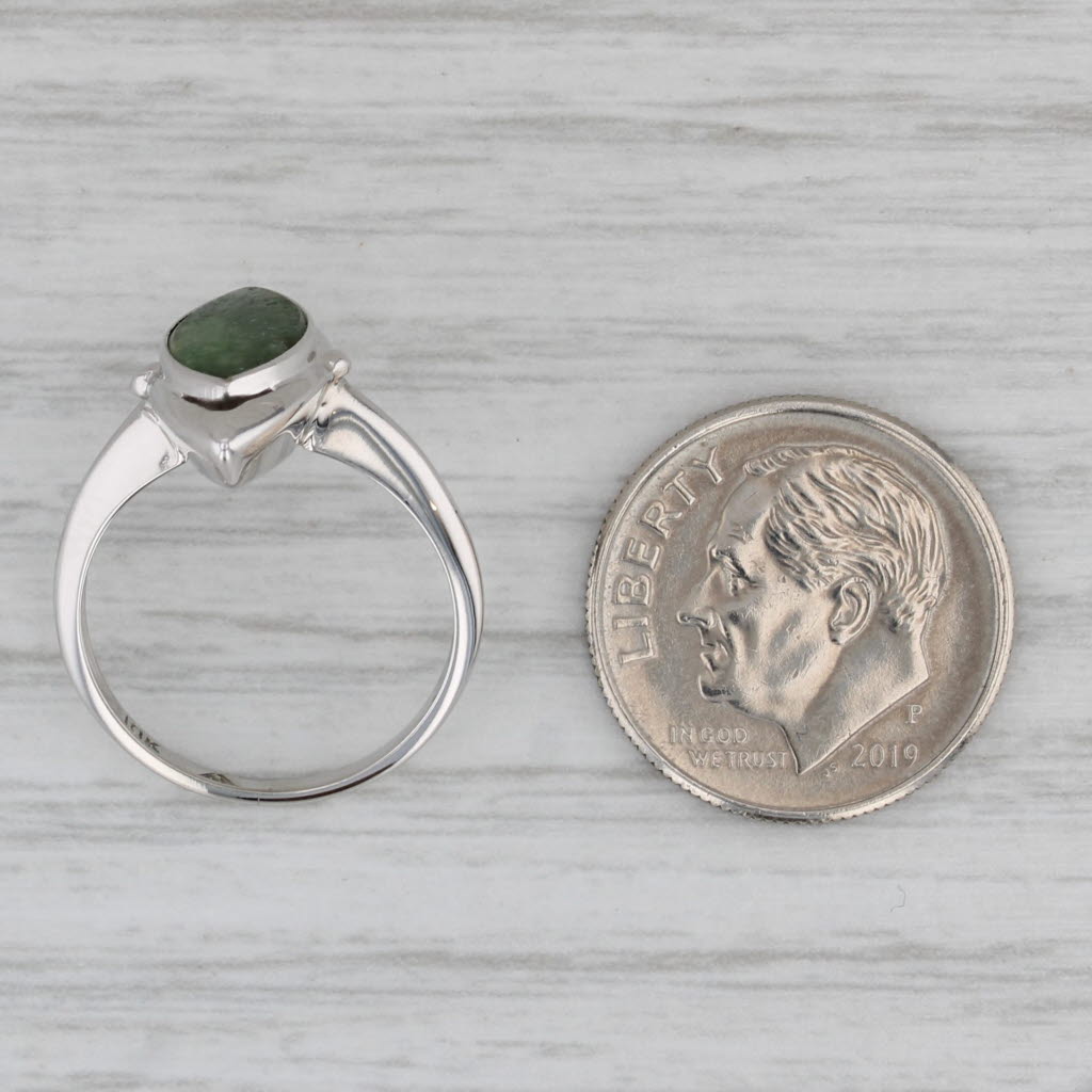 Nephrite Jade Navette Cabochon Solitaire Ring 10k White Gold Size 4.5