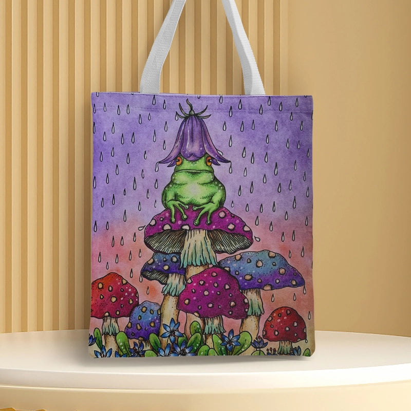 Women's Medium Canvas Frog Basic Classic Style Square Open Canvas Bag