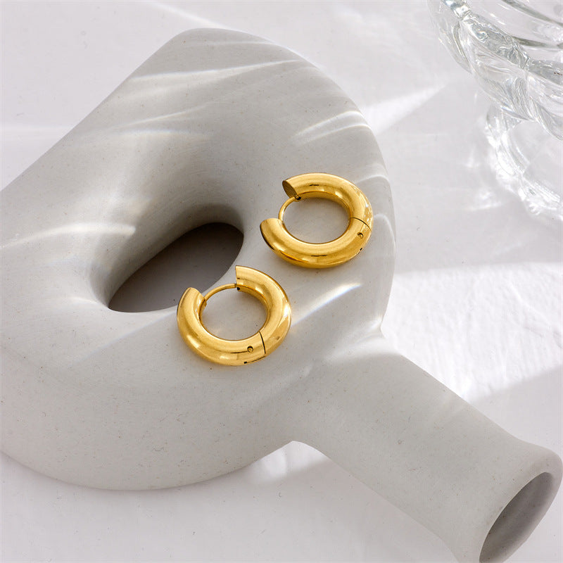 Round Geometric Titanium Steel Electroplating Stud Earrings