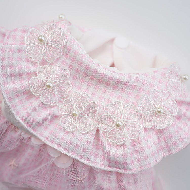 Plaid Flower Decor Tulle Dog Cat Dress