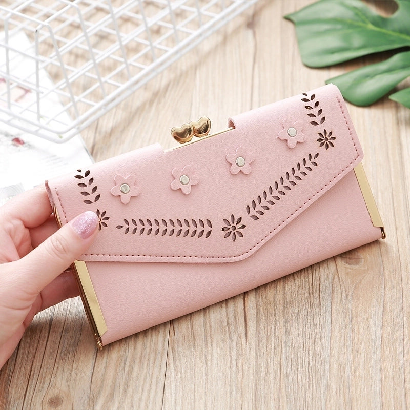 Korean Hollow Flower Long Clutch Bag