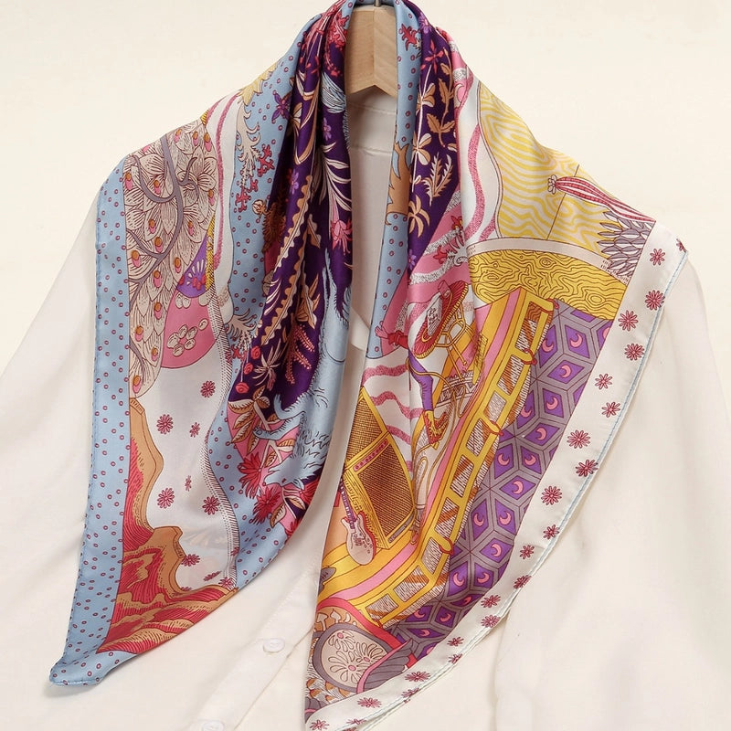 Women's Elegant Basic Flower Satin Printing Silk Scarf