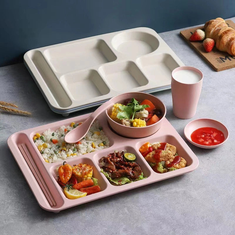 Creative Wheat Straw Dinner Plate Set Household Adult And Student's Split Fast Food Plate Thickened Canteen Rice Plate Bowl Cup And Saucer