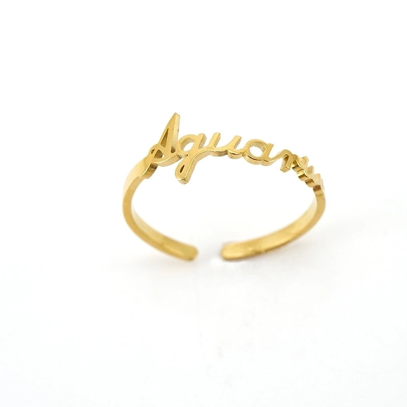 Fashion Letter Constellation Titanium Steel Gold Plated Open Ring