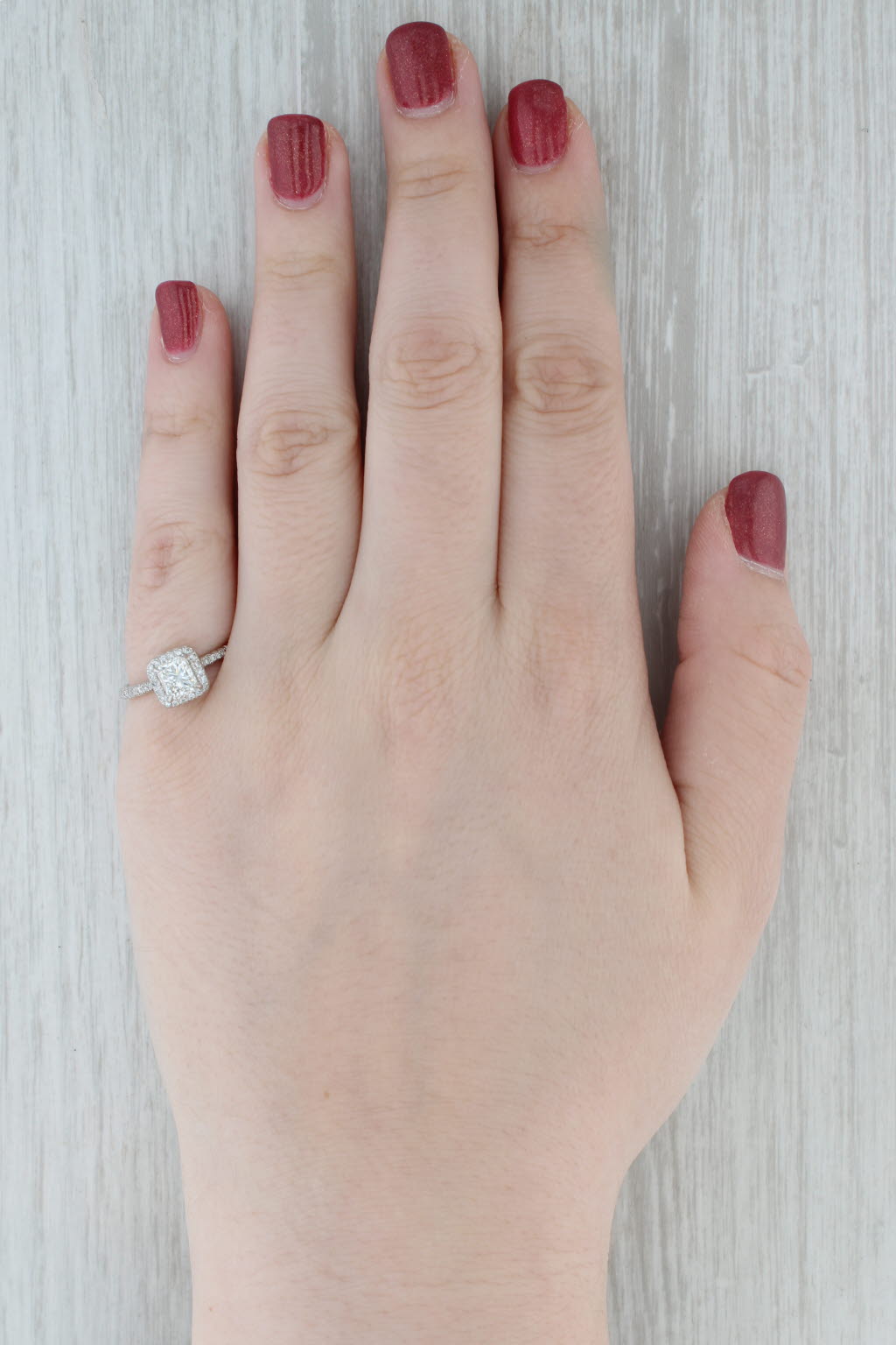 1.08ctw Diamond Halo Engagement Ring 14k White Gold Size 7 GIA