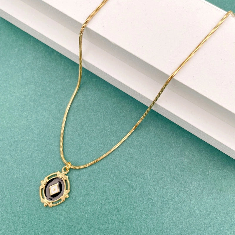 Fashion Round Water Droplets 304 Stainless Steel Natural Stone Zircon 14K Gold Plated Plating Inlay Stainless Steel Necklaces
