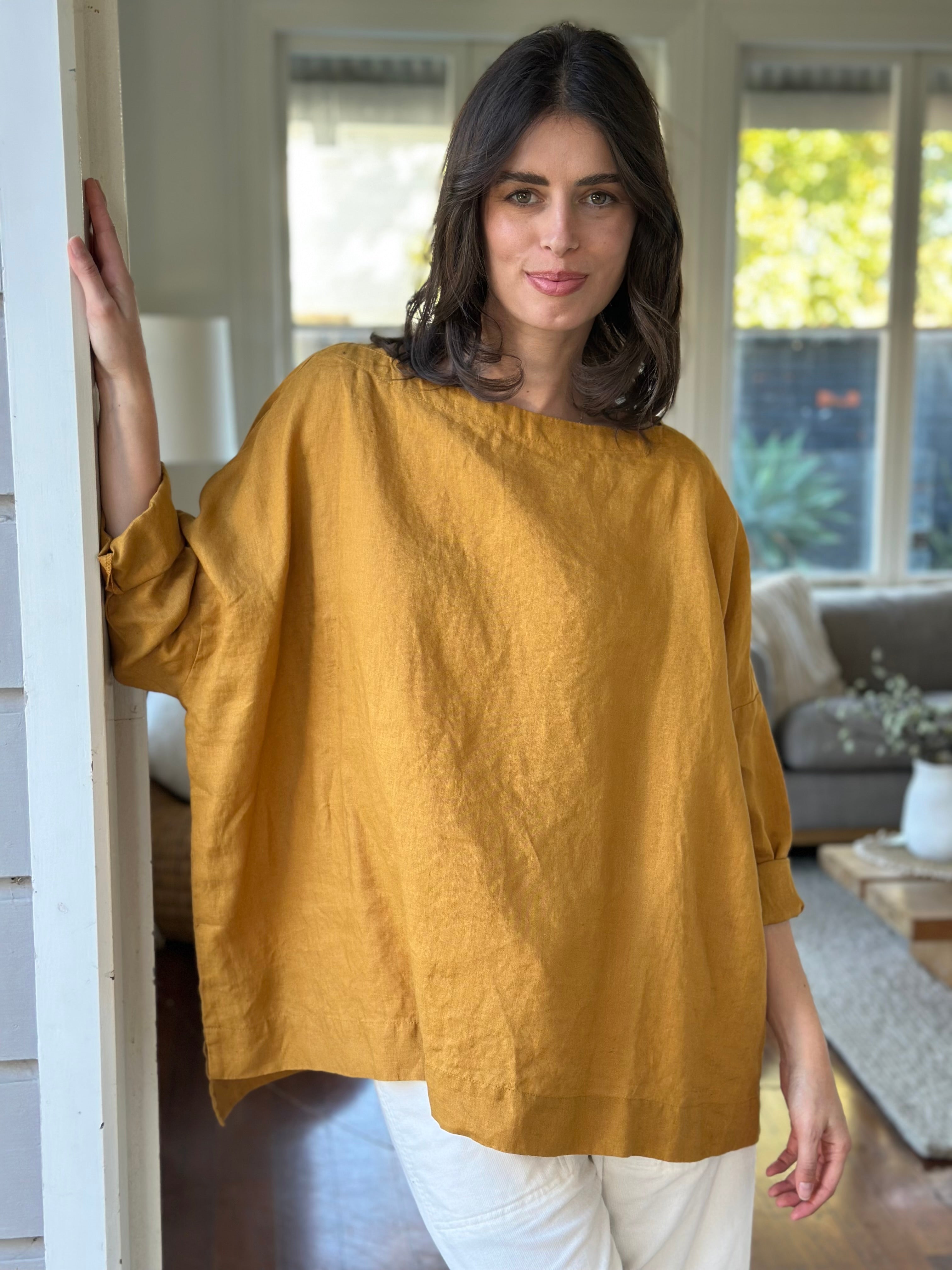 avril top - turmeric linen
