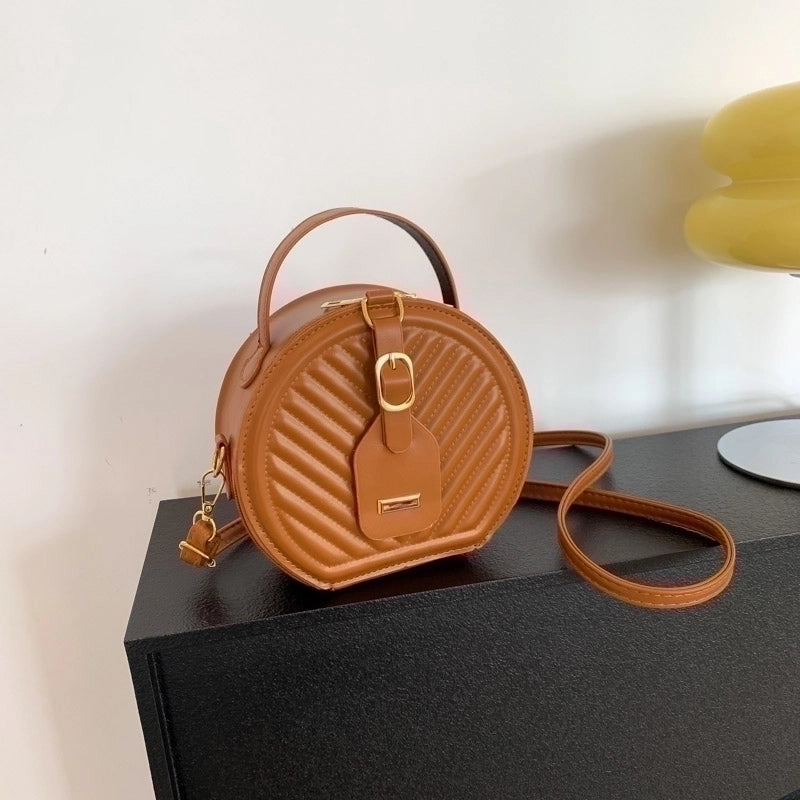 Women's Pu Leather Solid Color Elegant Round Zipper Handbag
