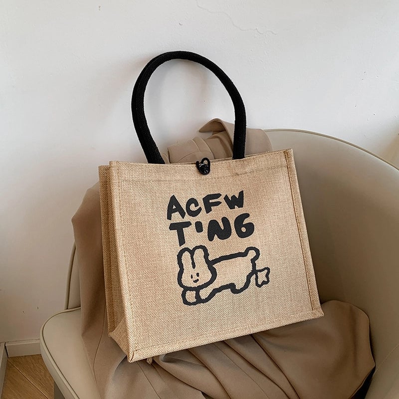 Women's Large Cotton And Linen Letter Butterfly Elegant Streetwear Square Lock Clasp Handbag