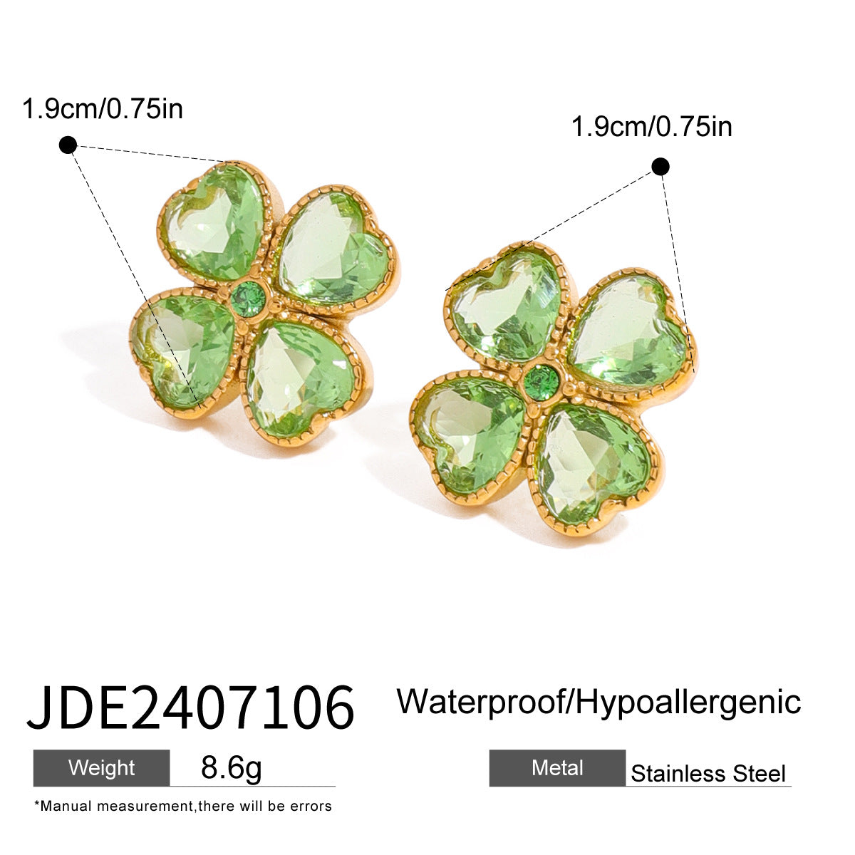 Jie Ding Stainless Steel Earrings Titanium Steel Earrings Green Agate Earrings