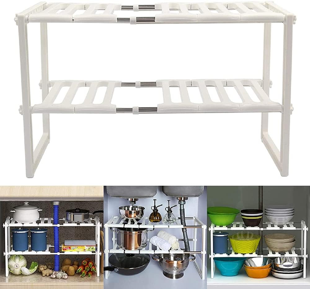 Kitchen Shelf Expandable. 2 Tiers Expandable Kitchen Storage Multi-Functional Rack