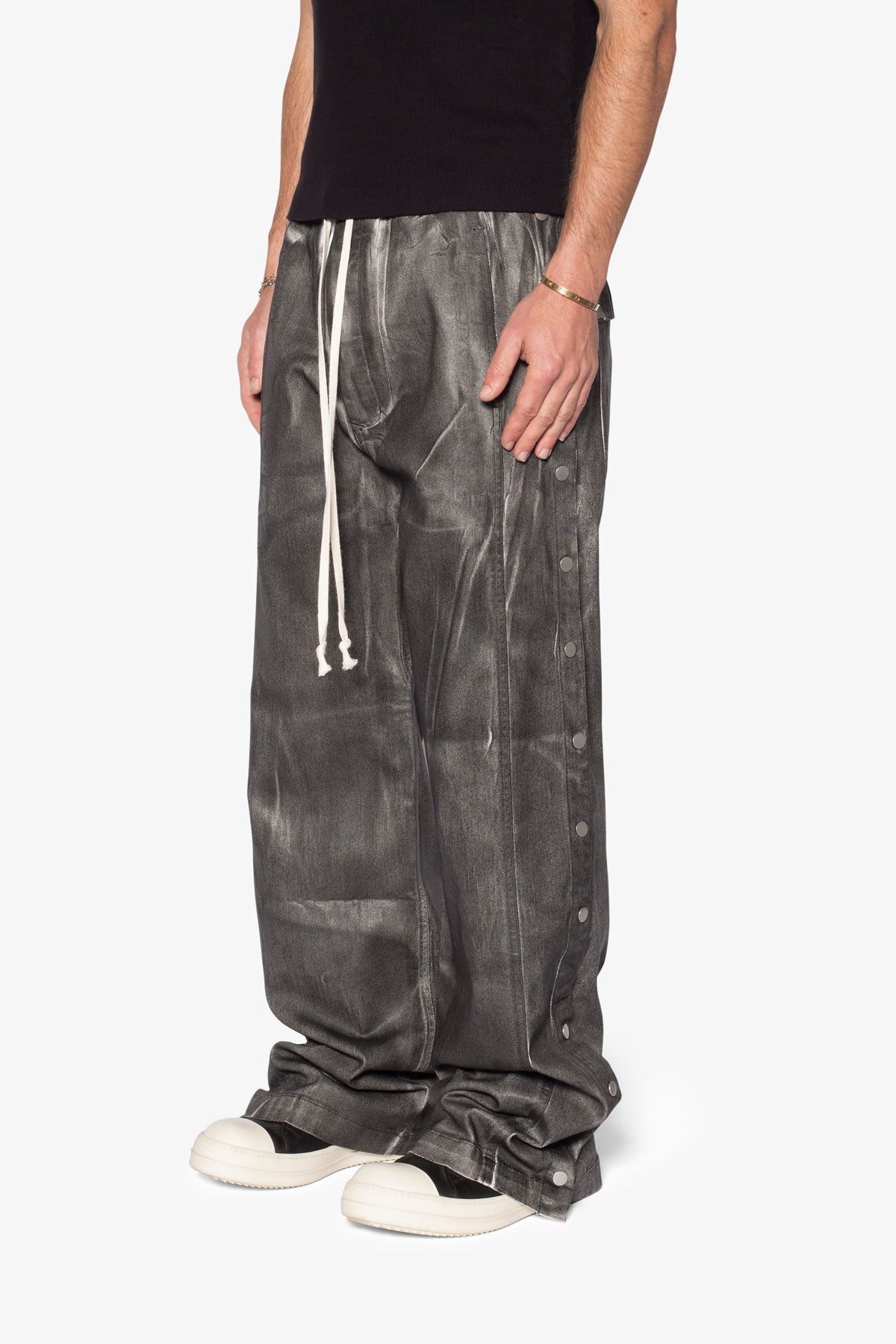 Snap Panel Coated Pants - Washed Black