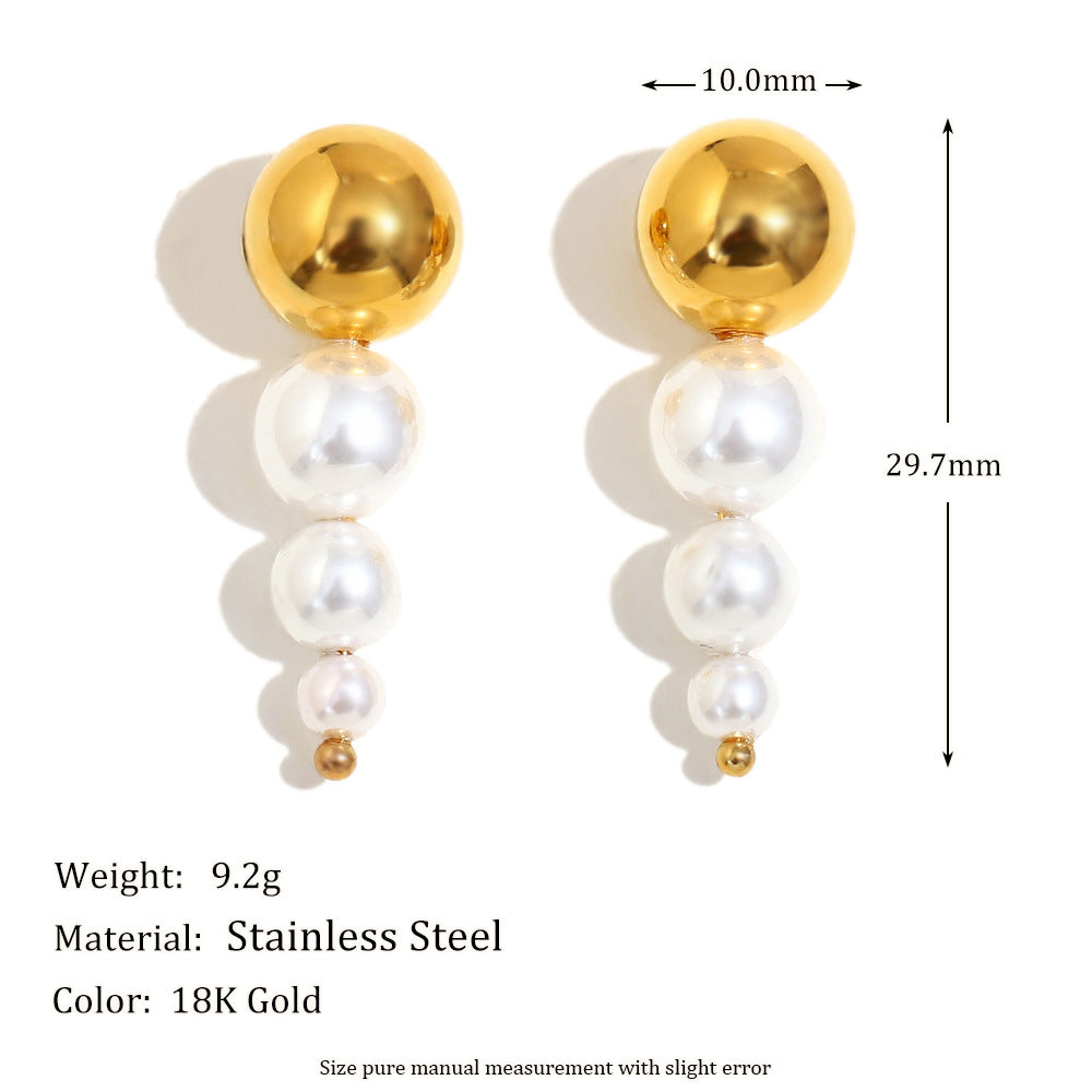 Personalized Fashion Stainless Steel 18K Gold Plated Oil Drop Shell Pearl Flower Five-Pointed Star Earrings
