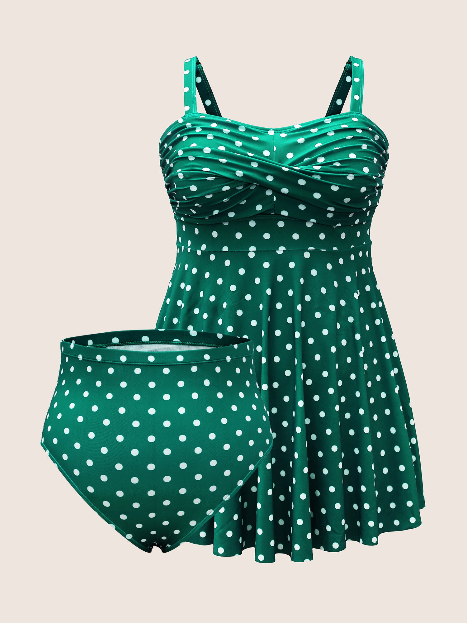 Polka Dot Crossover Ruched Flutter Hem Swim Dress