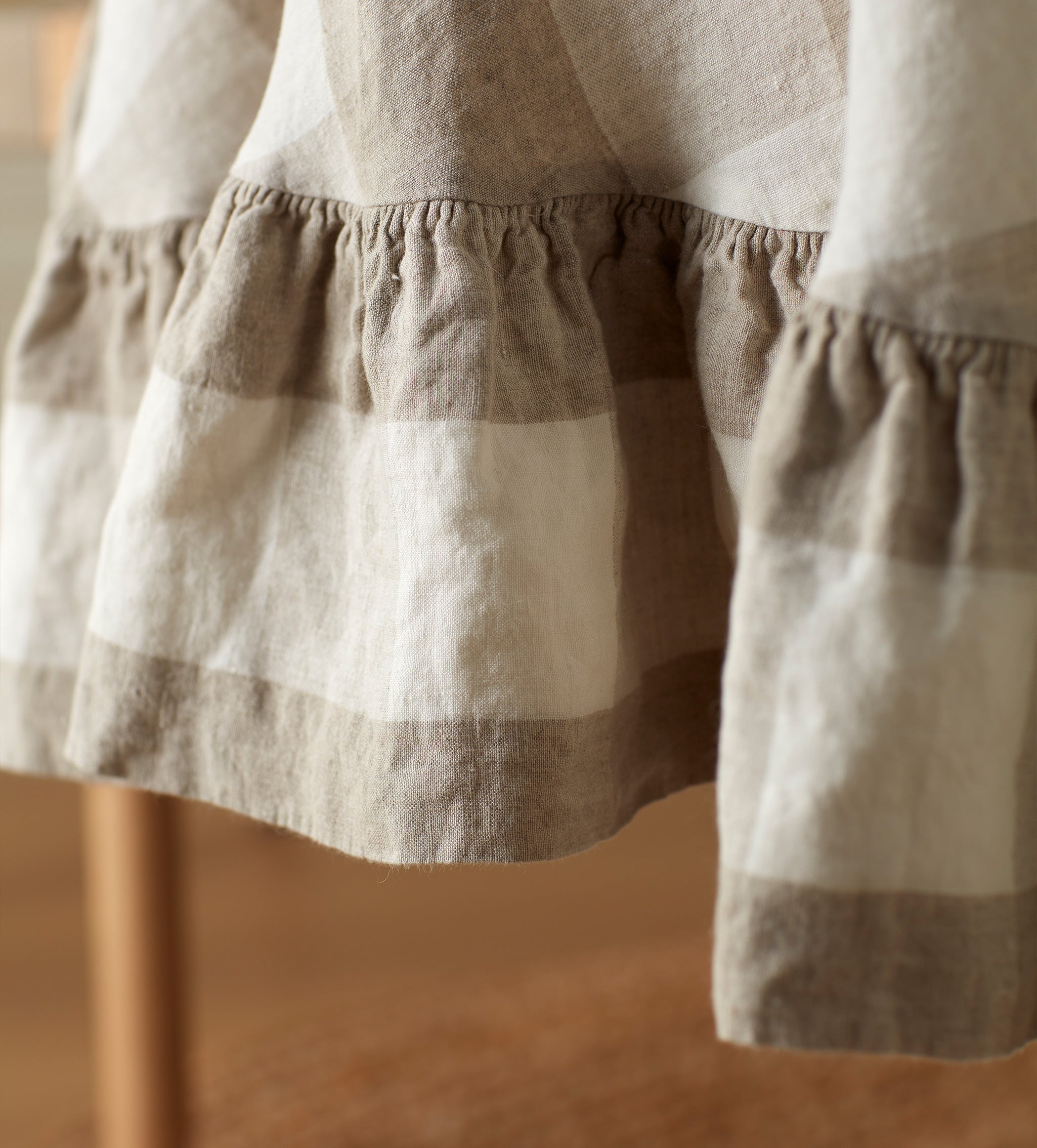 Natural Gracie Gingham 100% Linen Frill Tablecloth