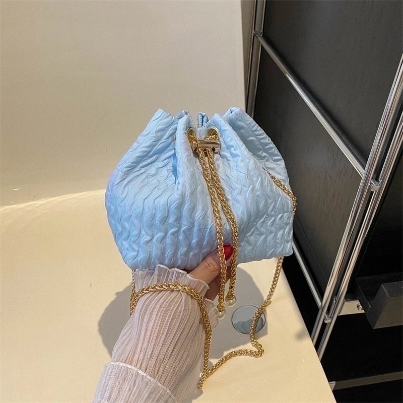 Women's Canvas Solid Color Basic Bucket String Crossbody Bag