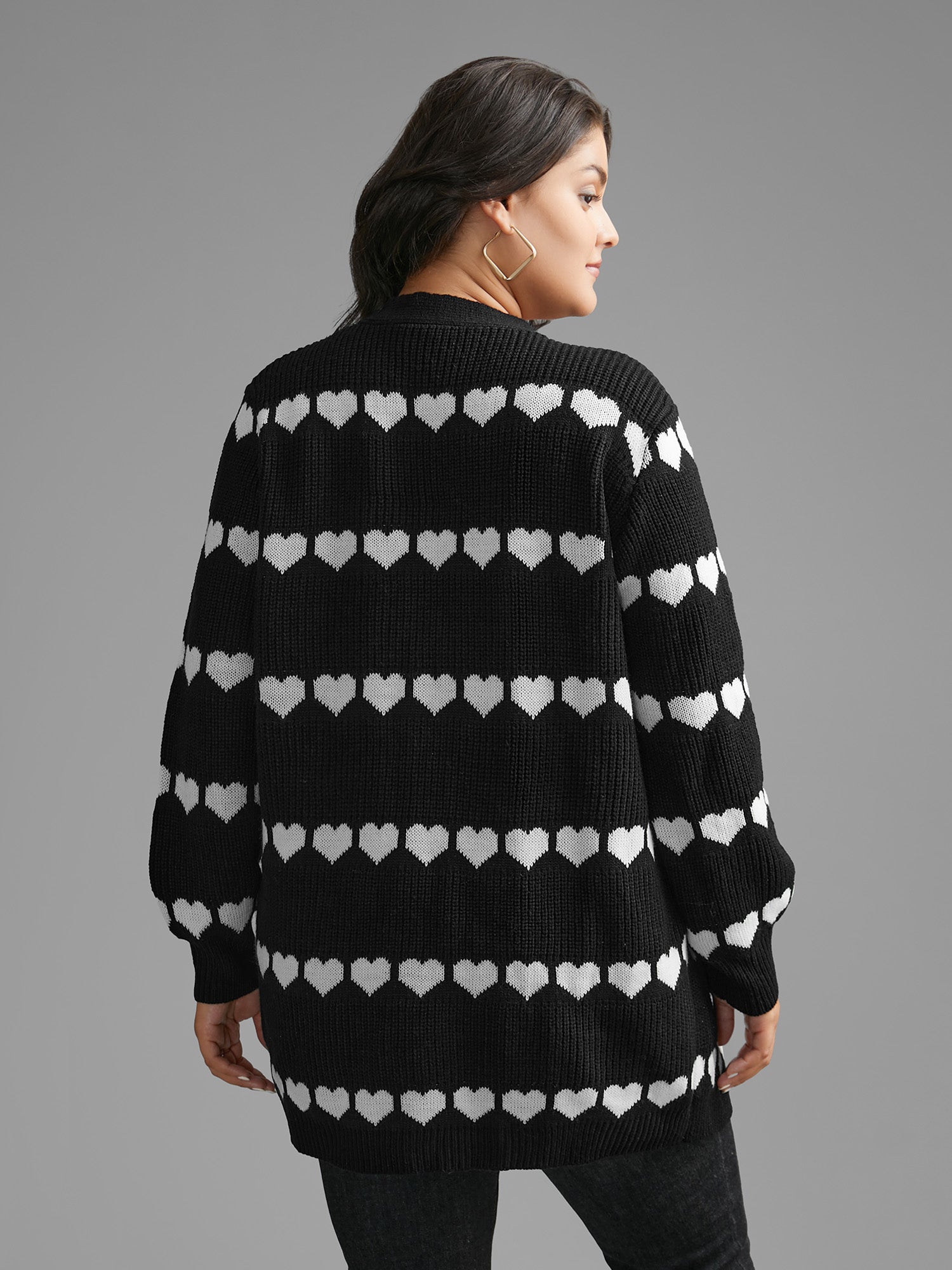 Heart Pattern Jacquard Patch Pocket Cardigan