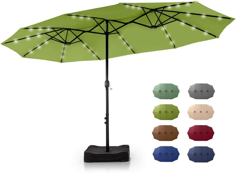 🎉𝑻𝒐𝒅𝒂𝒚'𝒔 𝑺𝒑𝒆𝒄𝒊𝒂𝒍 𝑽𝒂𝒍𝒖𝒆💝Buy 2 Get 30% Off✨GREEN PARTY 15 ft Rectangle Patio Umbrella with Solar Lights and Base Included