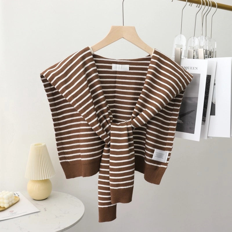 Classic Striped Outer Shawl Women's Fake Collar Decorative Waistcoat Air-conditioned Room Shoulder-matching Spring And Autumn Multi-functional Scarf
