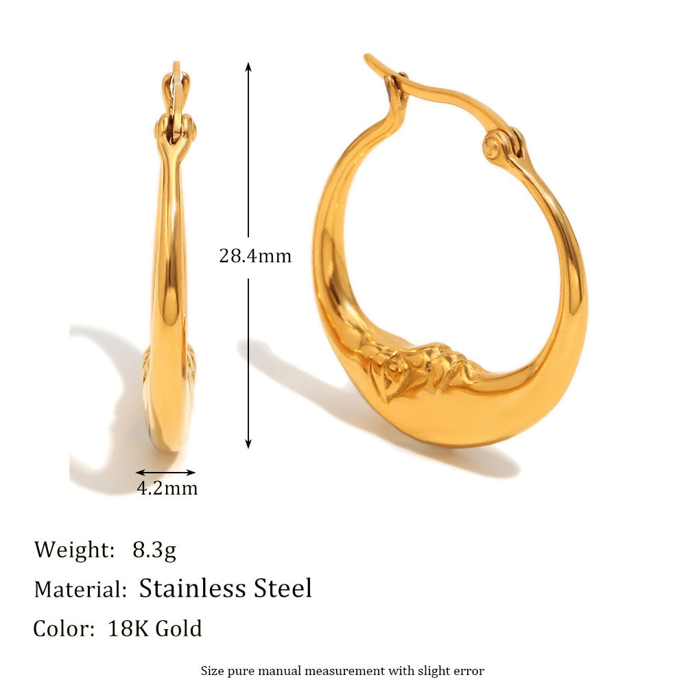 Simple And Versatile Design Stainless Steel Plated With 18K Gold Three-Dimensional Hollow Flower Oval Pearl Zircon
