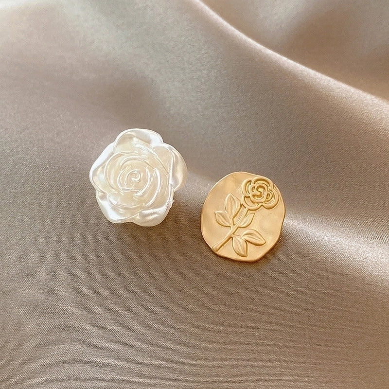 3 Pieces Sweet Heart Shape Rose Flower Inlay Imitation Pearl Alloy Rhinestones Earrings