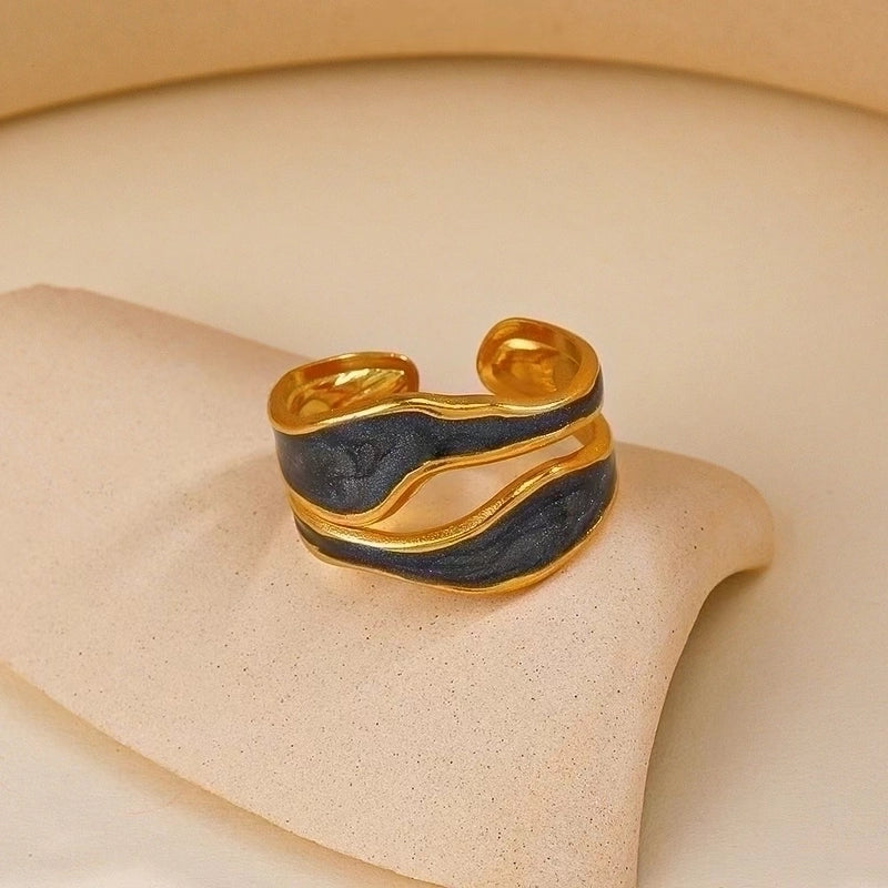 Retro Geometric Stainless Steel Gold Plated Plating Open Rings