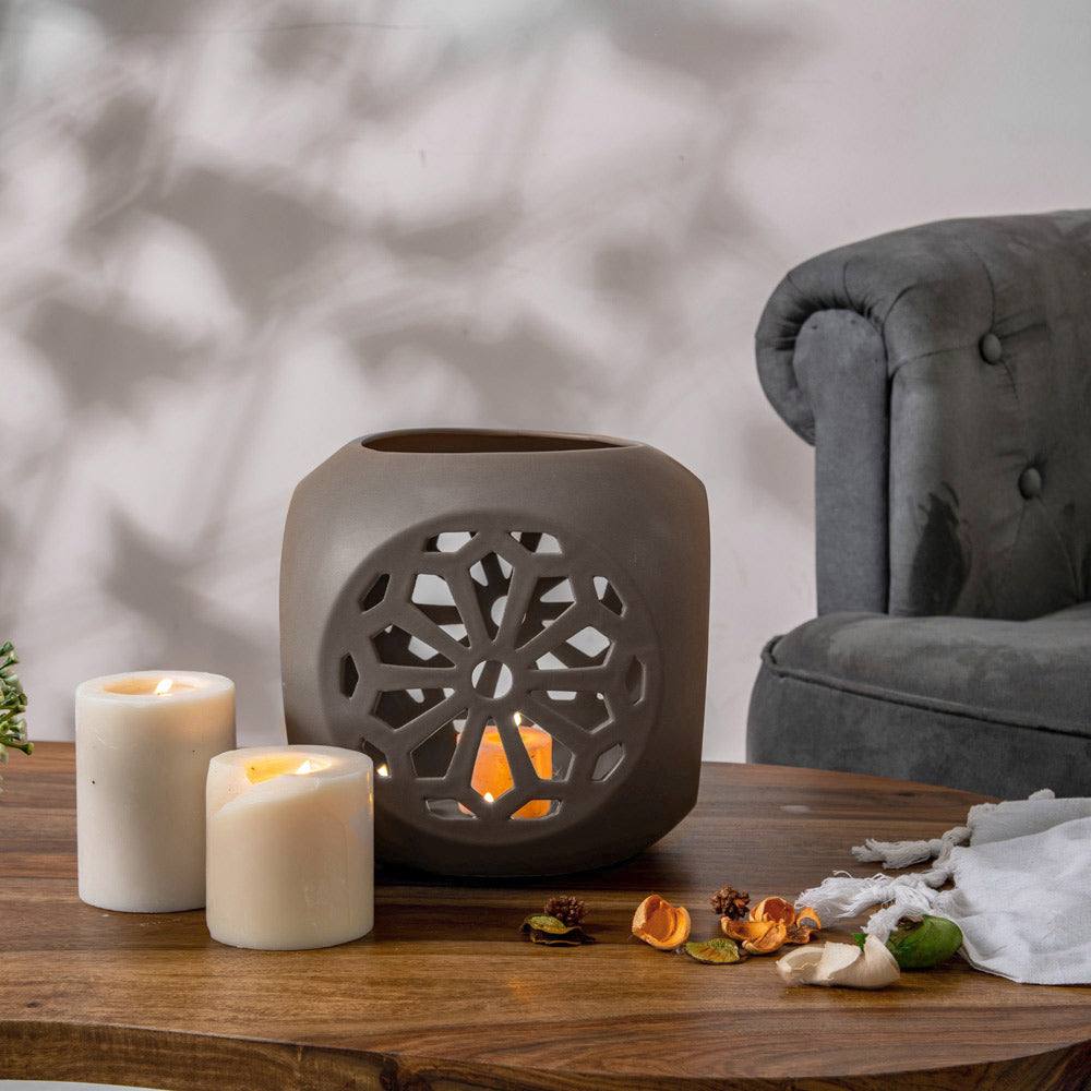 Fiore Ceramic Candle Holder Large - Grey