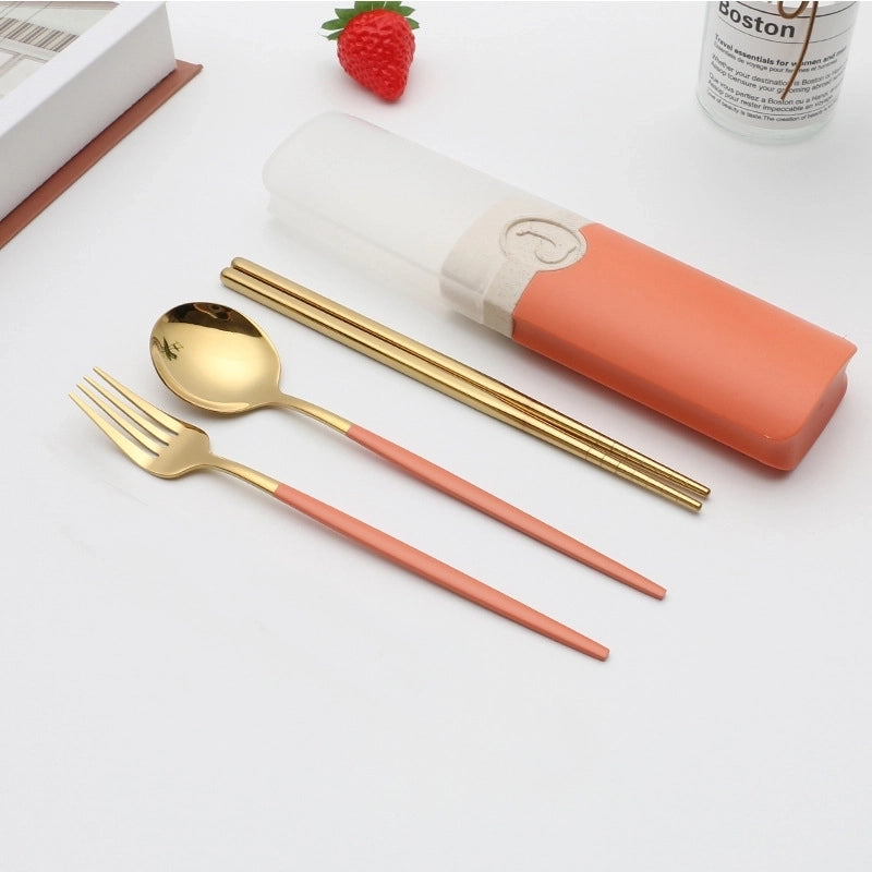Retro Pastoral Color Block Stainless Steel Spoon Fruit Knife Fruit Fork 1 Set