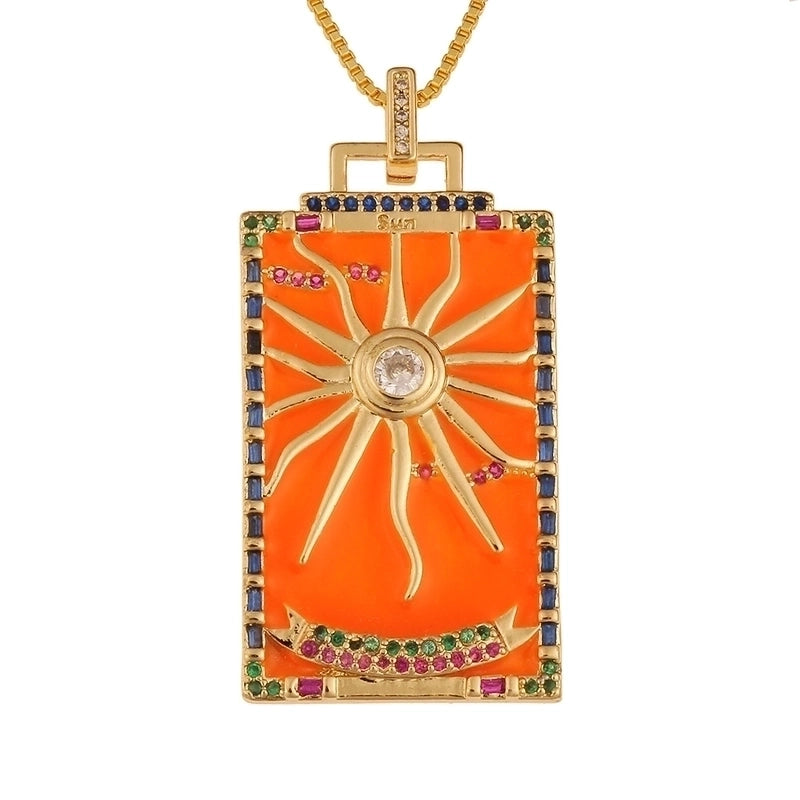Fashion New Oil Drop Tarot Pendant Copper Zircon Necklace