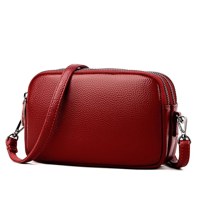Women's Small Leather Solid Color Basic Square Zipper Shoulder Bag