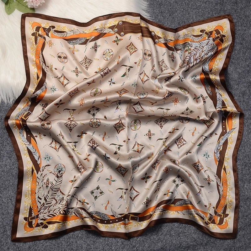 Silk Scarf Women's Spring Fashion Striped Silk Scarf 70 Square Scarf Advanced Sunscreen Scarf