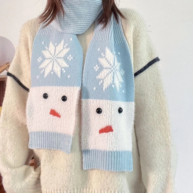 Women's Cartoon Style Sweet Snowman Snowflake Imitation Mink Bejirog Scarf