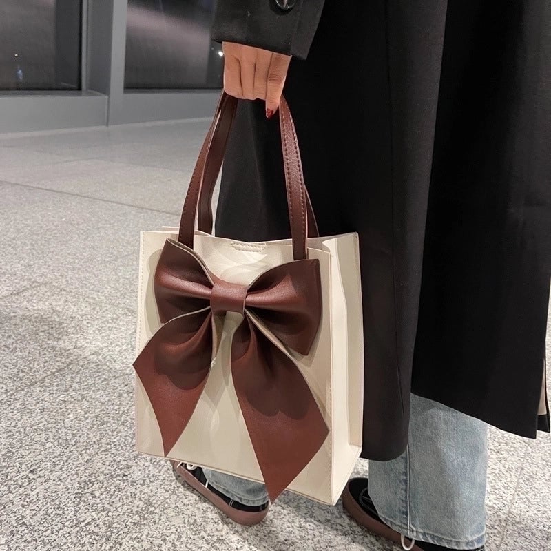 Women's Medium Pu Leather Bow Knot Streetwear Square Magnetic Buckle Handbag