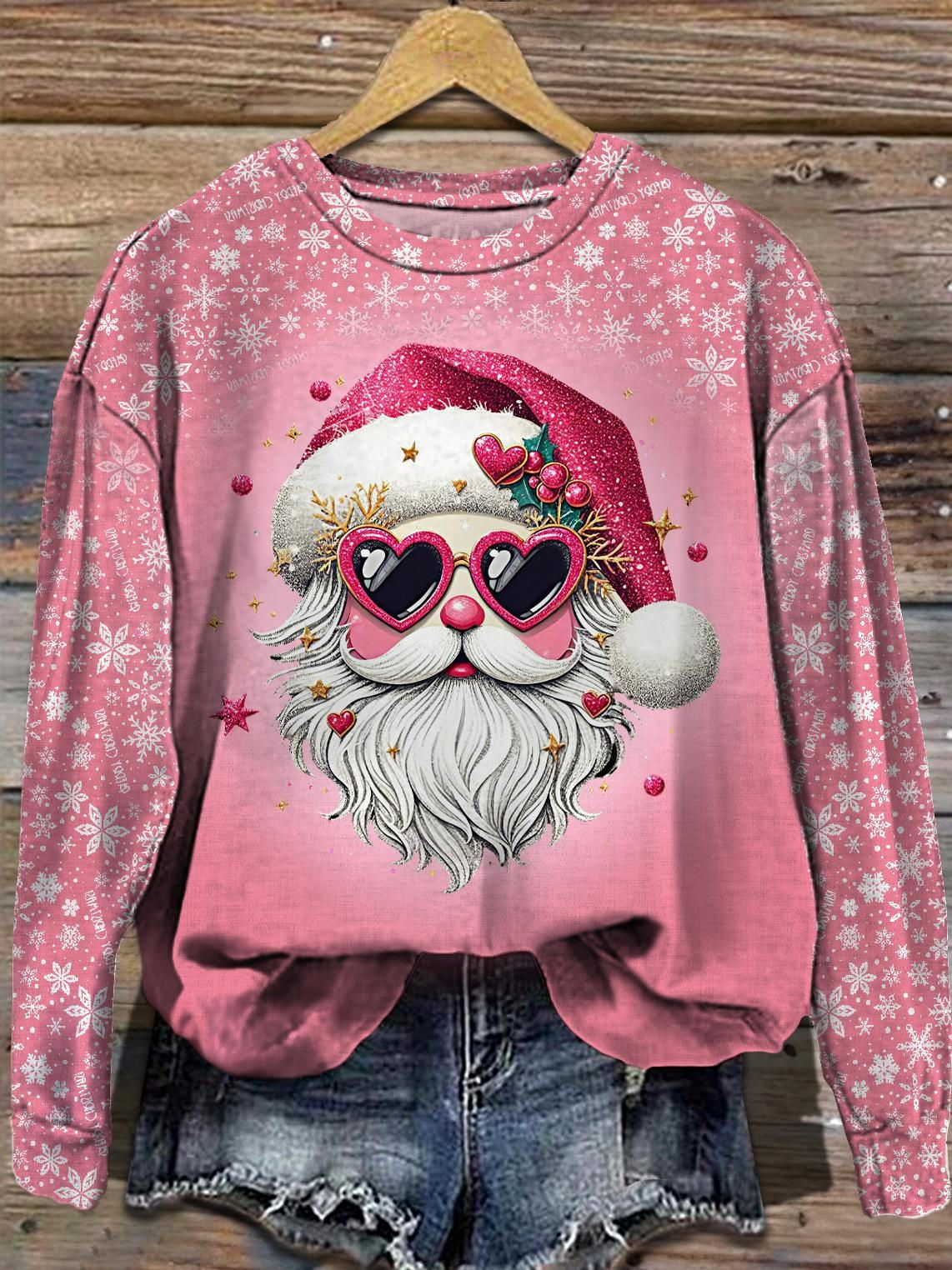 Women's Christmas Sparkling Santa Print Sweatshirt