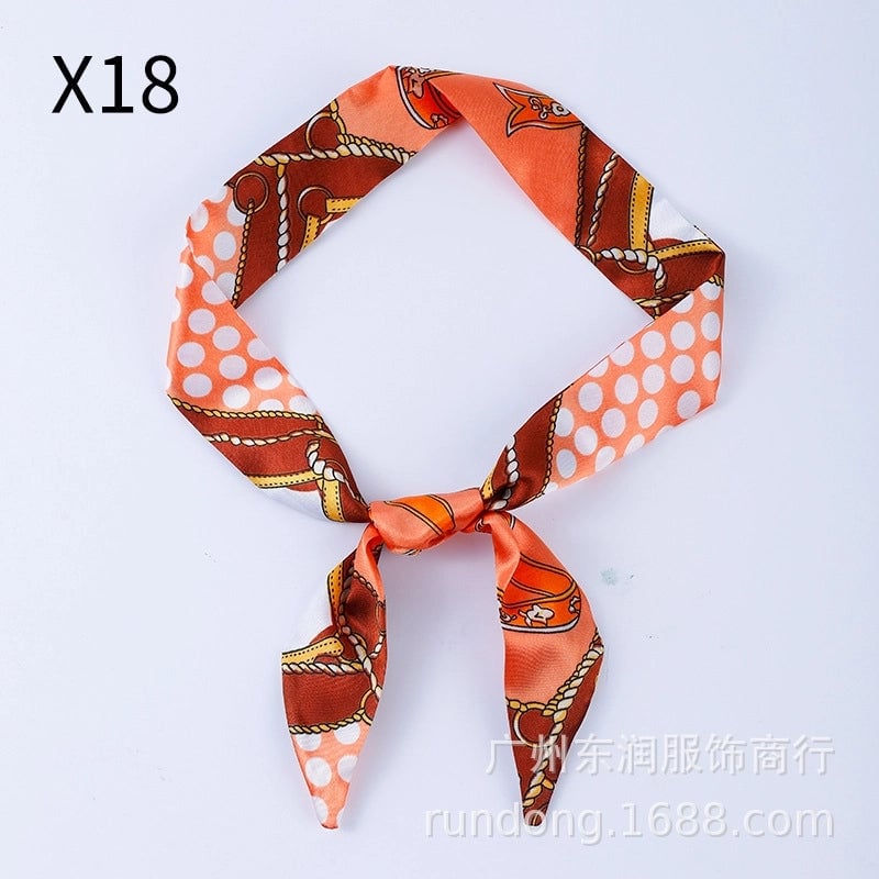 Silk Scarf Long Beveled Small Silk Scarf Double-layer Hair Belt Ribbon Decoration Tie Bag Hand Gift Box Silk Scarf