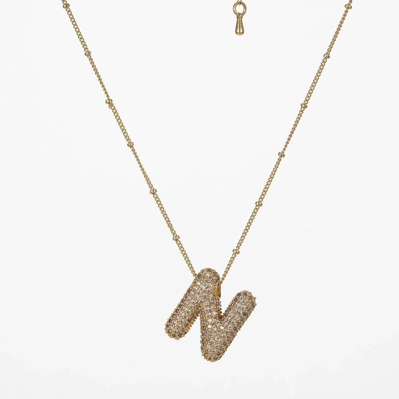 Copper Gold Plated Silver Plated IG Style Minimalist Plating Inlay Letter Zircon Pendant Necklace