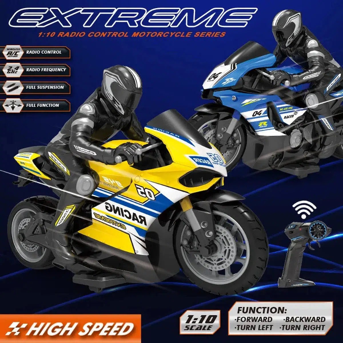 2.4GHz Stunt RC Motorbike - 1:10 Scale High-Speed Drift Racer with 30-Min Drive【🔥 FREE SHIPPING🔥】