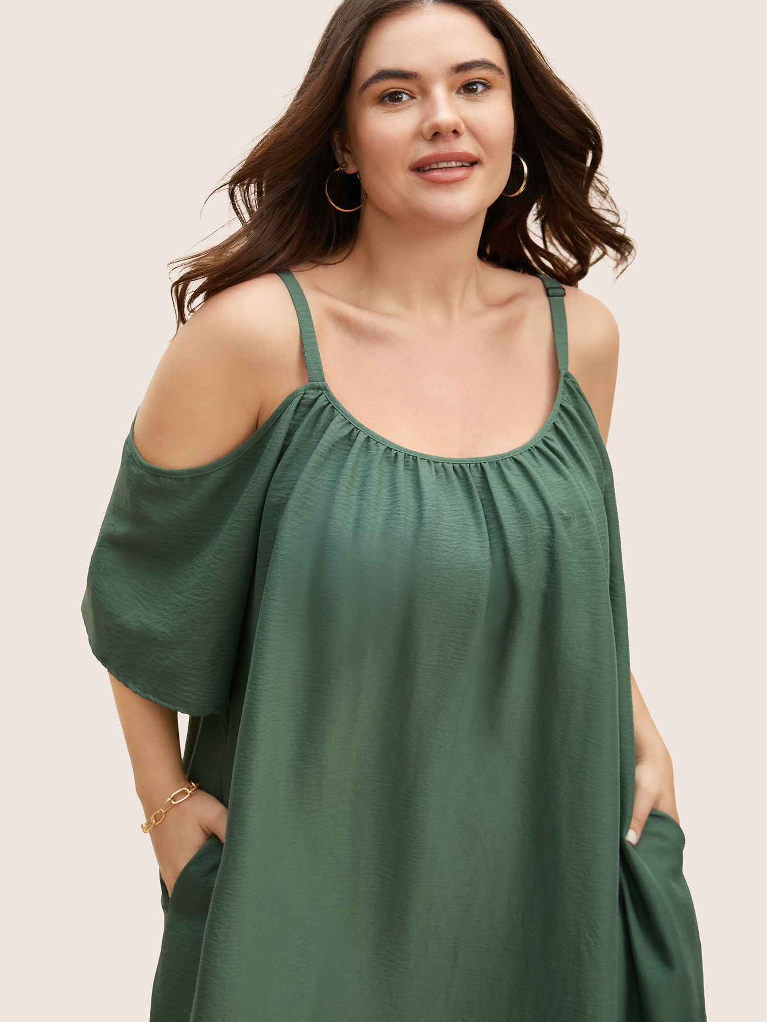 Solid Textured Dolman Sleeve Loose Fit Dress