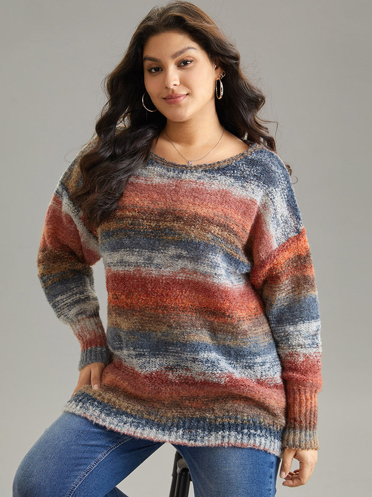 Heather Colorblock Contrast Drop Shoulder Pullover