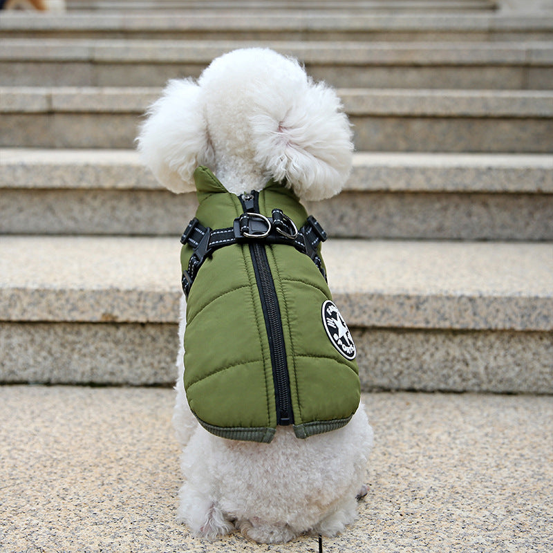 Warm Zipped Dog Jacket Vest Harness